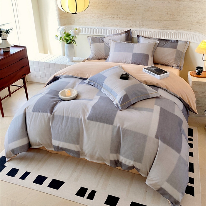 91家纺网 家纺一手货源 找家纺 悦织湾家纺 2025新款100%全棉磨毛四件套加厚加密喷气织造纯棉床上用品印花卡通小清新 克洛伊奶咖