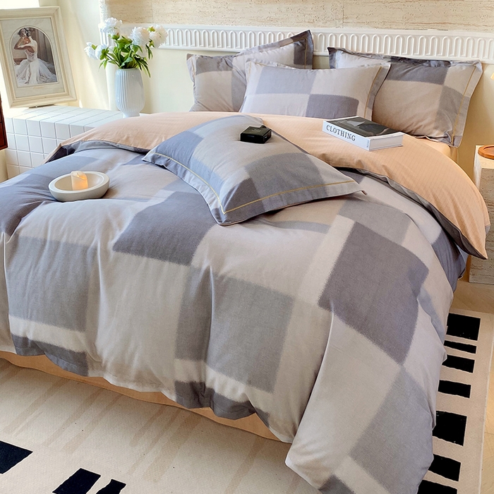 91家纺网 家纺一手货源 找家纺 悦织湾家纺 2025新款100%全棉磨毛四件套加厚加密喷气织造纯棉床上用品印花卡通小清新 克洛伊奶咖