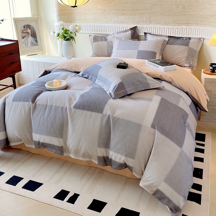 91家纺网 家纺一手货源 找家纺 悦织湾家纺 2025新款100%全棉磨毛四件套加厚加密喷气织造纯棉床上用品印花卡通小清新 克洛伊奶咖