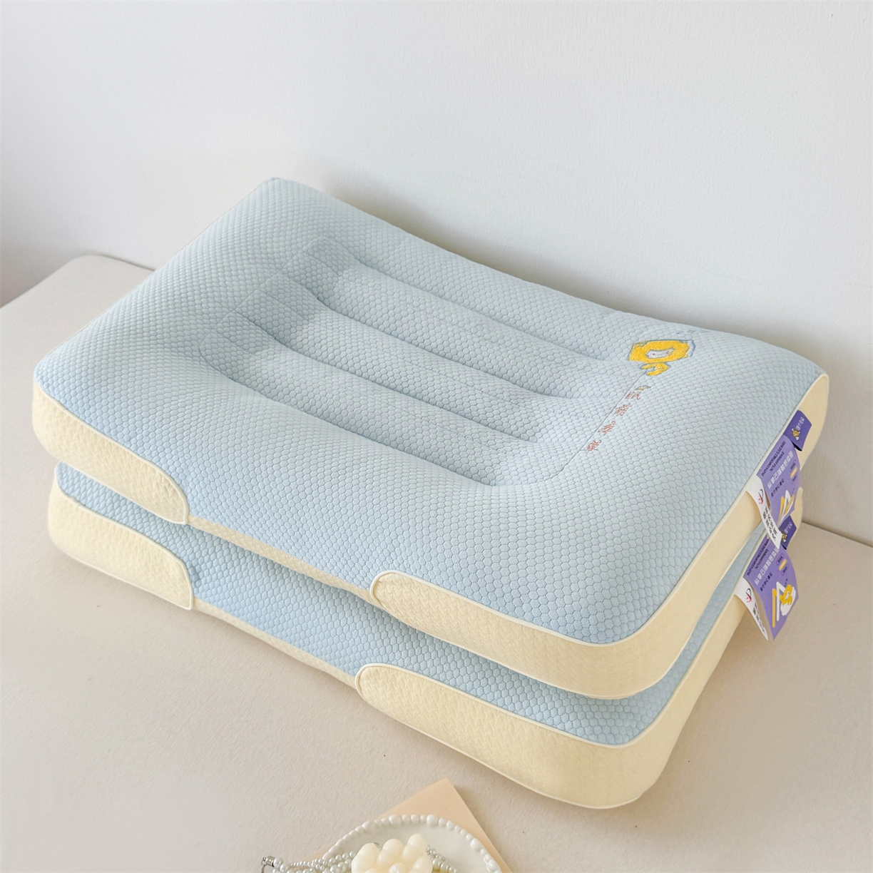 91家纺网 家纺一手货源 找家纺 麦肯锡 2025新款眠萌草本决明子护颈枕枕头枕芯单枕芯 蓝色 48x74cm单枕/只