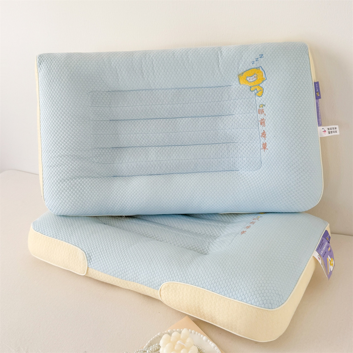 91家纺网 家纺一手货源 找家纺 麦肯锡 2025新款眠萌草本决明子护颈枕枕头枕芯单枕芯 蓝色 48x74cm单枕/只