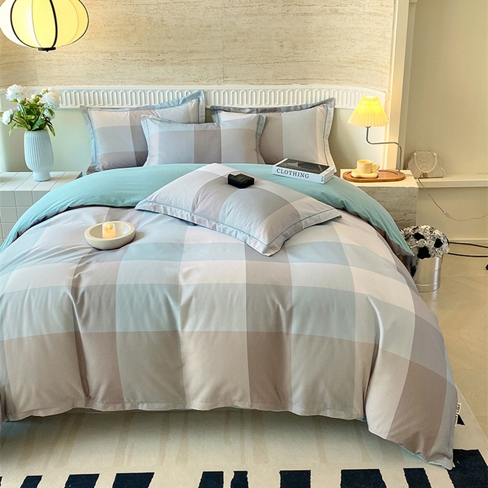 91家纺网 家纺一手货源 找家纺 悦织湾家纺 2025新款100%全棉磨毛四件套加厚加密喷气织造纯棉床上用品印花卡通小清新 马丁蓝