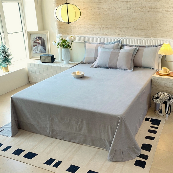 91家纺网 家纺一手货源 找家纺 悦织湾家纺 2025新款100%全棉磨毛四件套加厚加密喷气织造纯棉床上用品印花卡通小清新 马丁蓝