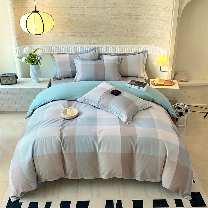 91家纺网 家纺一手货源 找家纺 悦织湾家纺 2025新款100%全棉磨毛四件套加厚加密喷气织造纯棉床上用品印花卡通小清新 马丁蓝