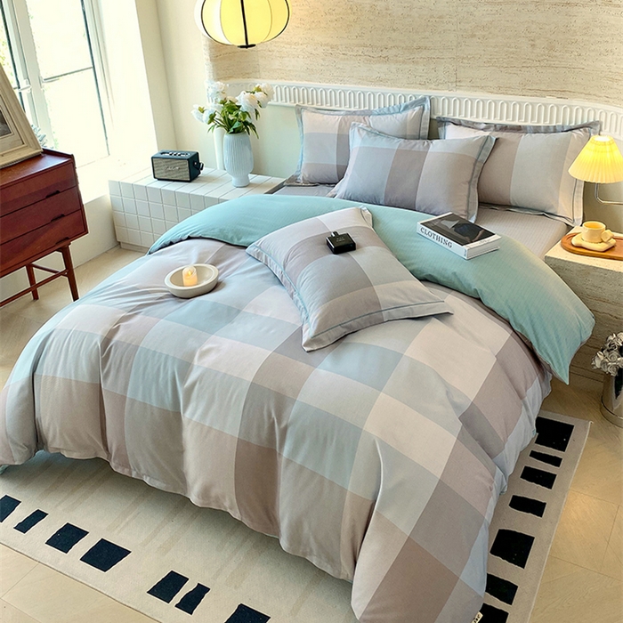 91家纺网 家纺一手货源 找家纺 悦织湾家纺 2025新款100%全棉磨毛四件套加厚加密喷气织造纯棉床上用品印花卡通小清新 马丁蓝