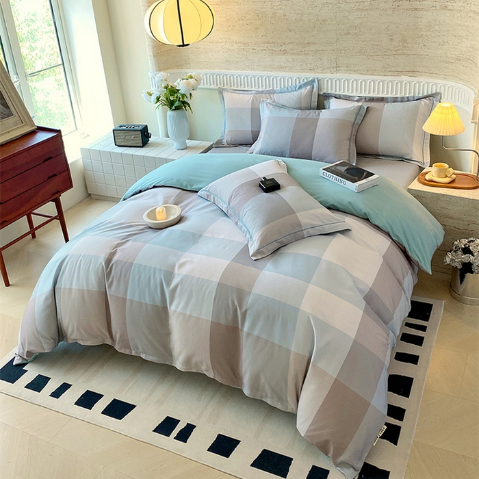 91家纺网 家纺一手货源 找家纺 悦织湾家纺 2025新款100%全棉磨毛四件套加厚加密喷气织造纯棉床上用品印花卡通小清新 马丁蓝