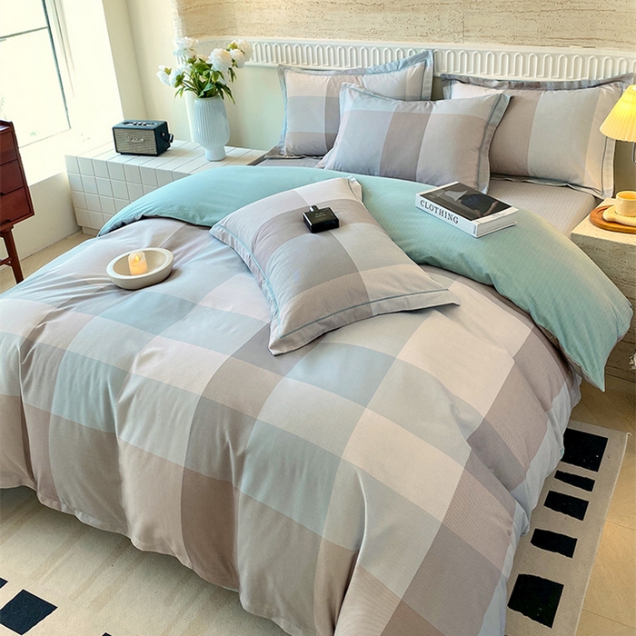 91家纺网 家纺一手货源 找家纺 悦织湾家纺 2025新款100%全棉磨毛四件套加厚加密喷气织造纯棉床上用品印花卡通小清新 马丁蓝