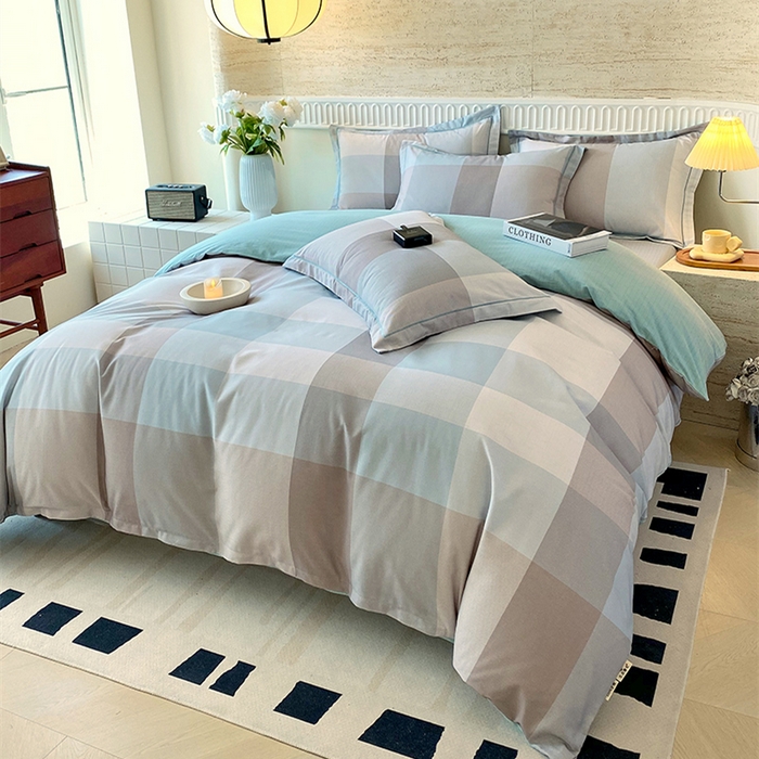 91家纺网 家纺一手货源 找家纺 悦织湾家纺 2025新款100%全棉磨毛四件套加厚加密喷气织造纯棉床上用品印花卡通小清新 马丁蓝