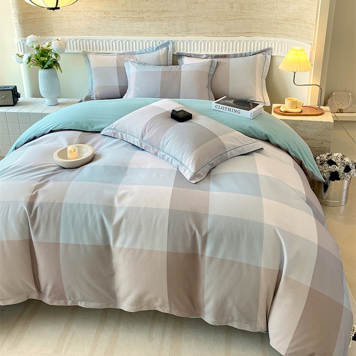 91家纺网 家纺一手货源 找家纺 悦织湾家纺 2025新款100%全棉磨毛四件套加厚加密喷气织造纯棉床上用品印花卡通小清新 马丁蓝