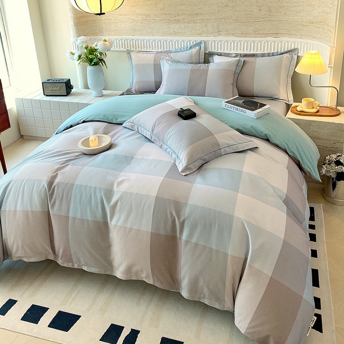 91家纺网 家纺一手货源 找家纺 悦织湾家纺 2025新款100%全棉磨毛四件套加厚加密喷气织造纯棉床上用品印花卡通小清新 马丁蓝