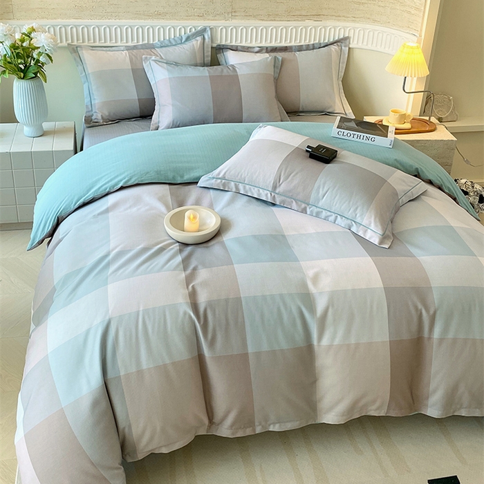 91家纺网 家纺一手货源 找家纺 悦织湾家纺 2025新款100%全棉磨毛四件套加厚加密喷气织造纯棉床上用品印花卡通小清新 马丁蓝