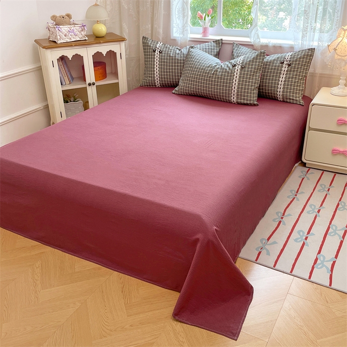 91家纺网 家纺一手货源 找家纺 梦舒羽2025新款双层纱蕾丝花边四件套学生宿舍床单款床上用品四件套  蕾丝花边-简兮绿格