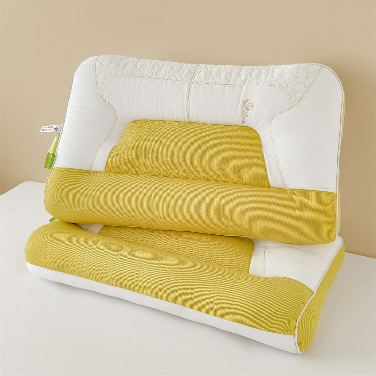 91家纺网 家纺一手货源 找家纺 麦肯锡 2025新款spa护颈牵引枕枕头枕芯单枕芯 黄色 48x74cm单枕/只