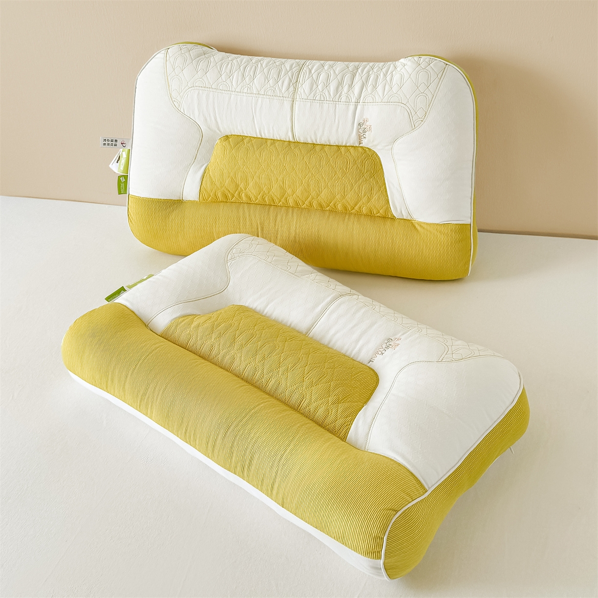 91家纺网 家纺一手货源 找家纺 麦肯锡 2025新款spa护颈牵引枕枕头枕芯单枕芯 黄色 48x74cm单枕/只