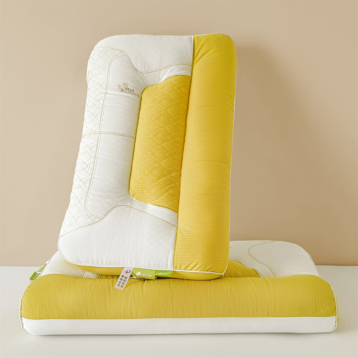 91家纺网 家纺一手货源 找家纺 麦肯锡 2025新款spa护颈牵引枕枕头枕芯单枕芯 黄色 48x74cm单枕/只