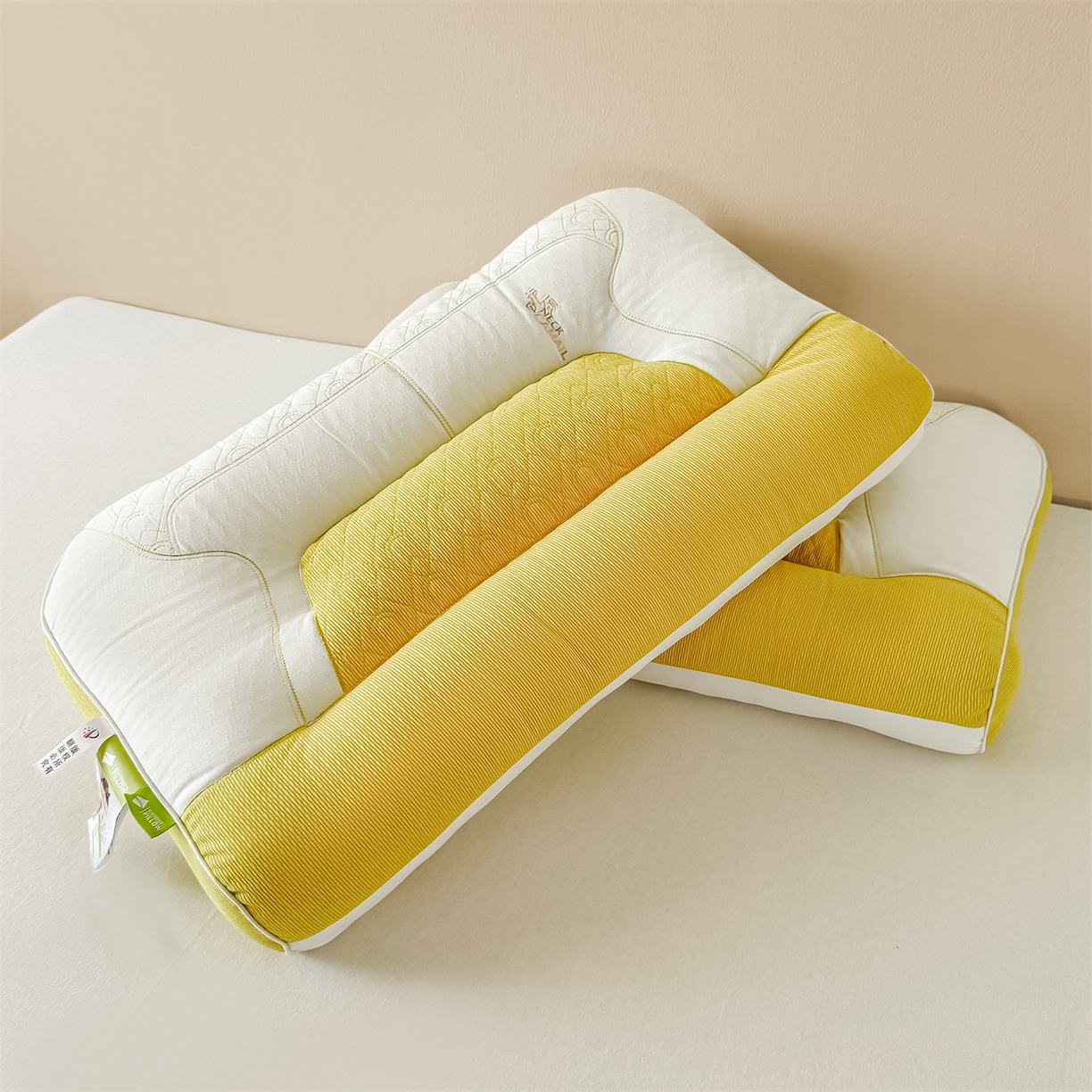 91家纺网 家纺一手货源 找家纺 麦肯锡 2025新款spa护颈牵引枕枕头枕芯单枕芯 黄色 48x74cm单枕/只