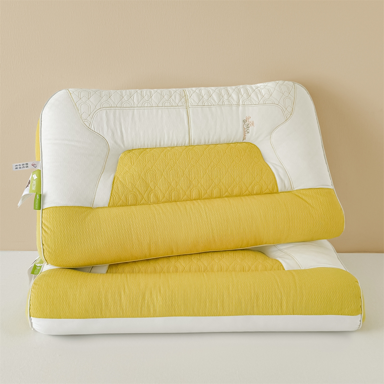91家纺网 家纺一手货源 找家纺 麦肯锡 2025新款spa护颈牵引枕枕头枕芯单枕芯 黄色 48x74cm单枕/只