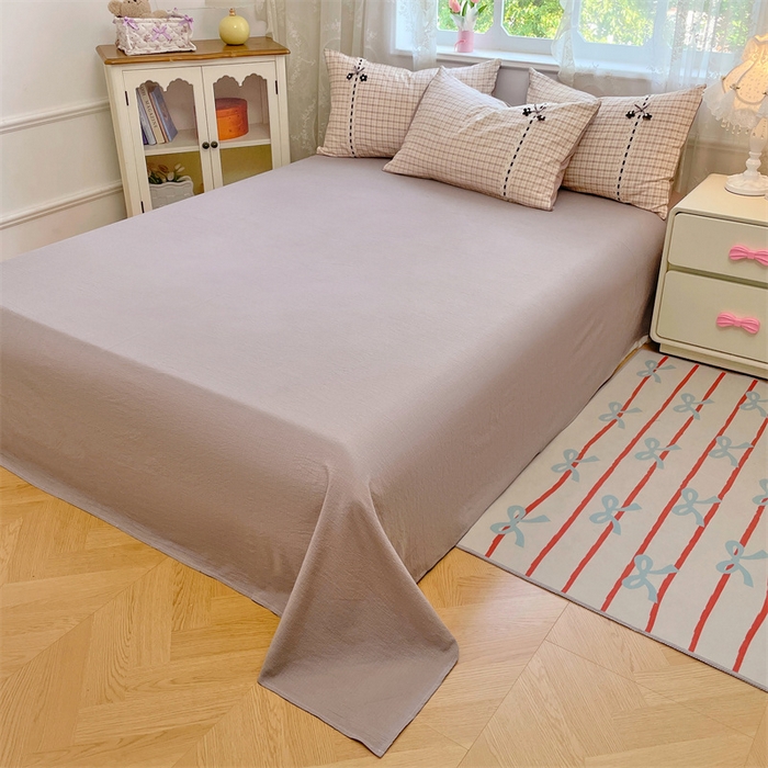 91家纺网 家纺一手货源 找家纺 梦舒羽2025新款双层纱蕾丝花边四件套学生宿舍床单款床上用品四件套  蕾丝花边-可可咖格