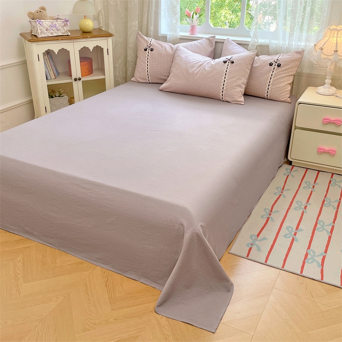 91家纺网 家纺一手货源 找家纺 梦舒羽2025新款双层纱蕾丝花边四件套学生宿舍床单款床上用品四件套  蕾丝花边-莱茵粉格