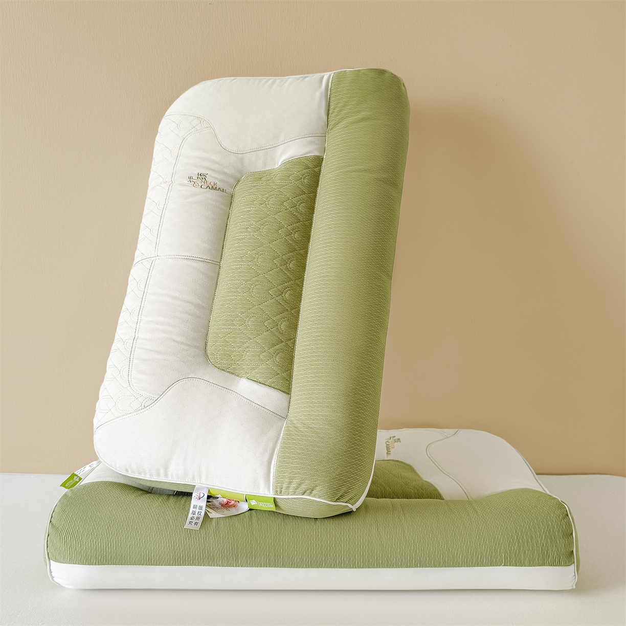 91家纺网 家纺一手货源 找家纺 麦肯锡 2025新款spa护颈牵引枕枕头枕芯单枕芯 绿色 48x74cm单枕/只