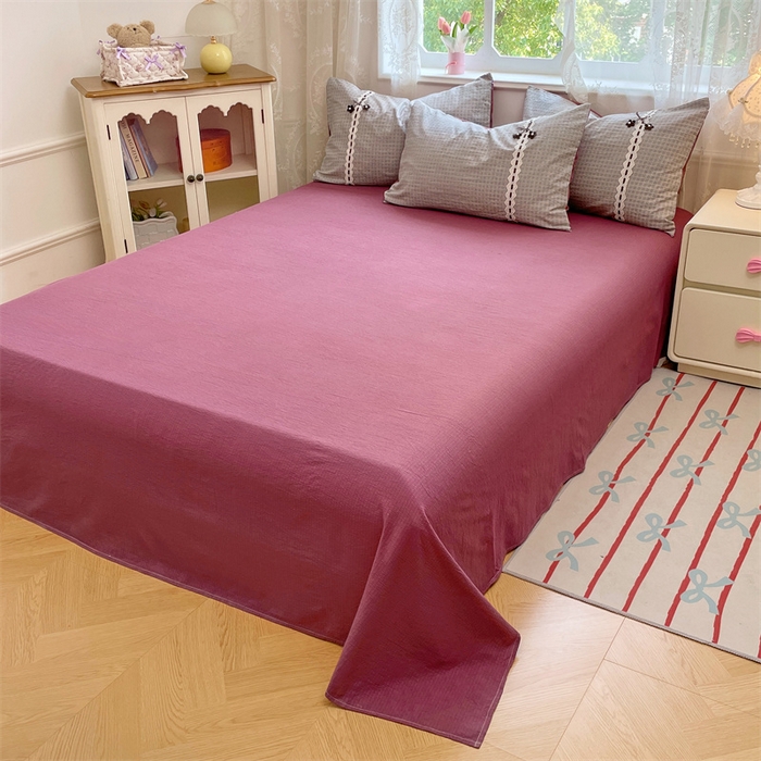 91家纺网 家纺一手货源 找家纺 梦舒羽2025新款双层纱蕾丝花边四件套学生宿舍床单款床上用品四件套  蕾丝花边-明古灰格