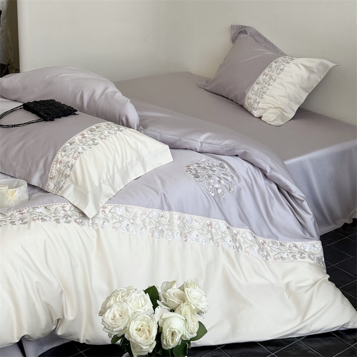 91家纺网 家纺一手货源 找家纺 （总）鹿班家居2025新款60S莱赛尔精密刺绣四件套系列—间隙花影【标准会员-20元】