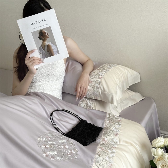 91家纺网 家纺一手货源 找家纺 （总）鹿班家居2025新款60S莱赛尔精密刺绣四件套系列—间隙花影【标准会员-20元】