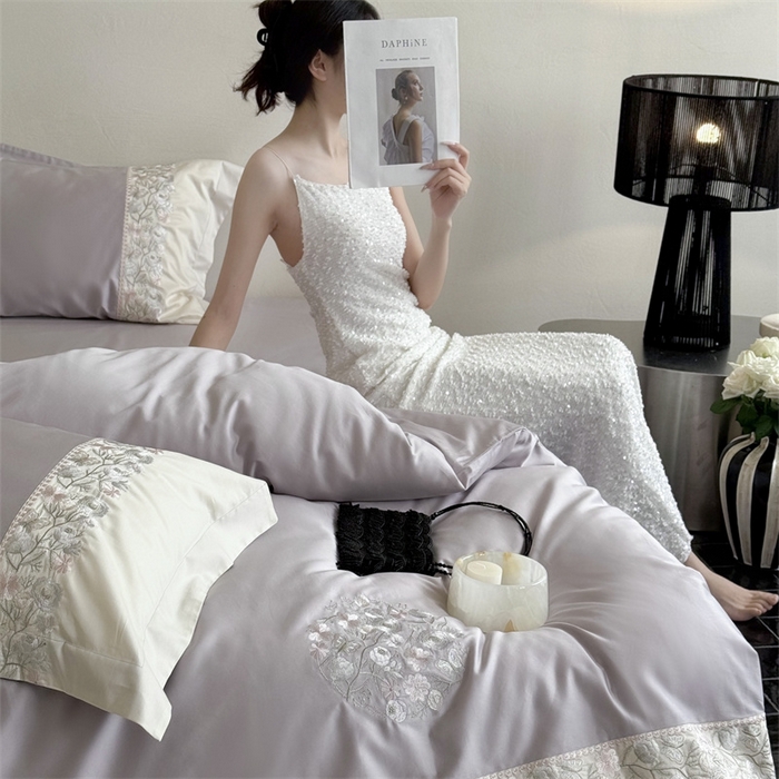 91家纺网 家纺一手货源 找家纺 （总）鹿班家居2025新款60S莱赛尔精密刺绣四件套系列—间隙花影【标准会员-20元】