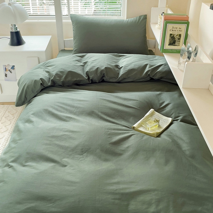 91家纺网 家纺一手货源 找家纺 （总）泽西家纺+V17798841158发大图 2025新款A类全棉简约风大学生宿舍双拼纯色纯棉三件套