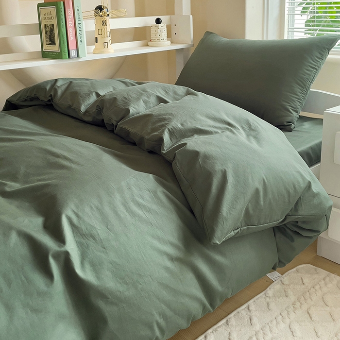 91家纺网 家纺一手货源 找家纺 （总）泽西家纺+V17798841158发大图 2025新款A类全棉简约风大学生宿舍双拼纯色纯棉三件套