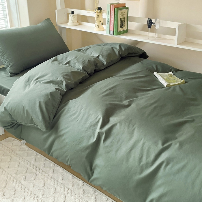 91家纺网 家纺一手货源 找家纺 （总）泽西家纺+V17798841158发大图 2025新款A类全棉简约风大学生宿舍双拼纯色纯棉三件套