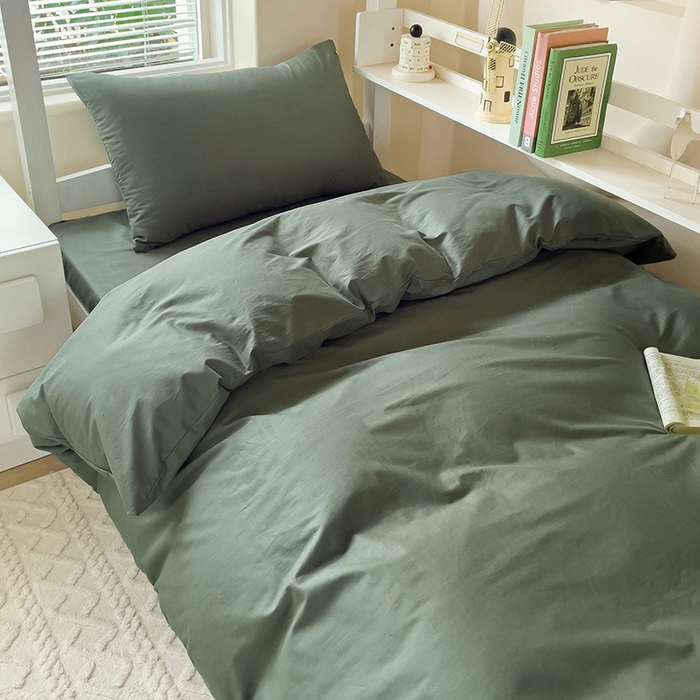 91家纺网 家纺一手货源 找家纺 （总）泽西家纺+V17798841158发大图 2025新款A类全棉简约风大学生宿舍双拼纯色纯棉三件套