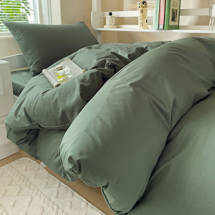 91家纺网 家纺一手货源 找家纺 （总）泽西家纺+V17798841158发大图 2025新款A类全棉简约风大学生宿舍双拼纯色纯棉三件套