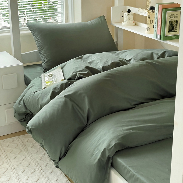 91家纺网 家纺一手货源 找家纺 （总）泽西家纺+V17798841158发大图 2025新款A类全棉简约风大学生宿舍双拼纯色纯棉三件套