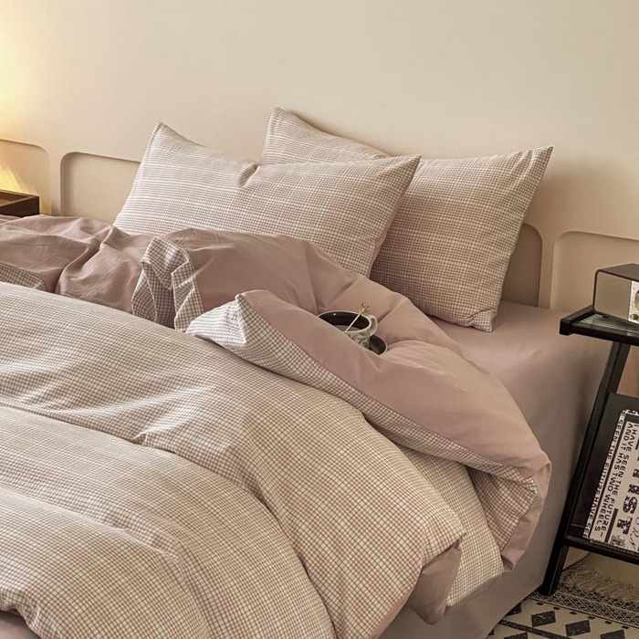 91家纺网 家纺一手货源 找家纺 木子家纺 2025新款40支色织A类全棉水洗棉四件套 芙卡格-粉