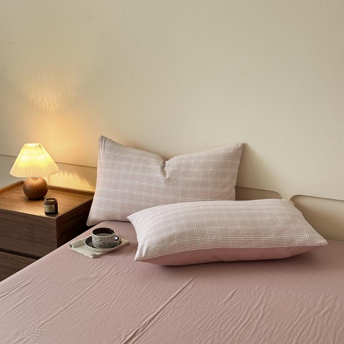 91家纺网 家纺一手货源 找家纺 木子家纺 2025新款40支色织A类全棉水洗棉四件套 芙卡格-粉