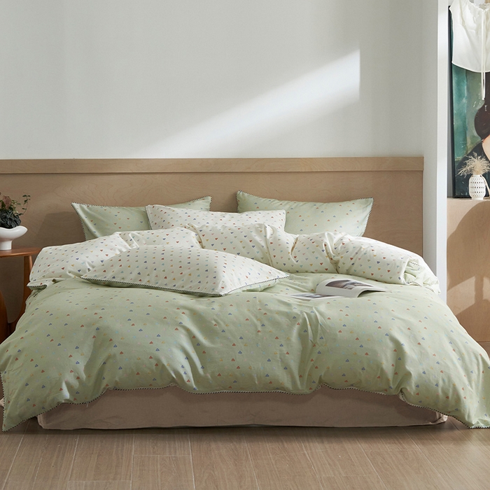 橙艺家居 2025新款滚绳款全棉纯棉磨毛四件套 幸运日-绿白