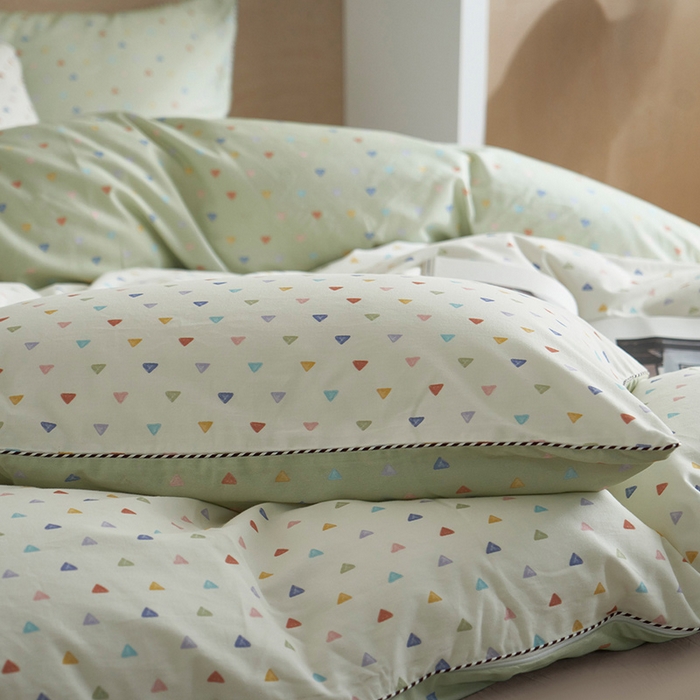 91家纺网 家纺一手货源 找家纺 橙艺家居 2025新款滚绳款全棉纯棉磨毛四件套 幸运日-绿白