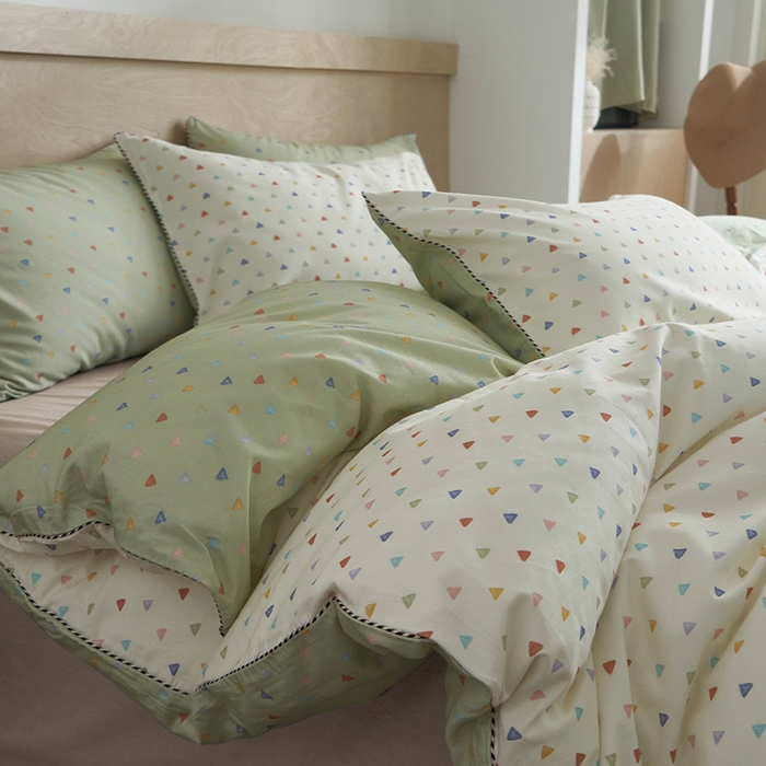 91家纺网 家纺一手货源 找家纺 橙艺家居 2025新款滚绳款全棉纯棉磨毛四件套 幸运日-绿白