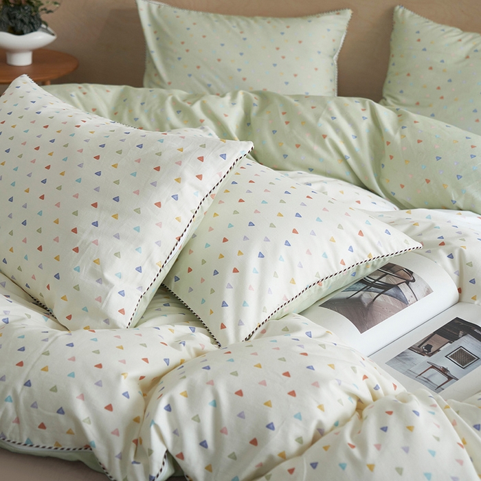 91家纺网 家纺一手货源 找家纺 橙艺家居 2025新款滚绳款全棉纯棉磨毛四件套 幸运日-绿白