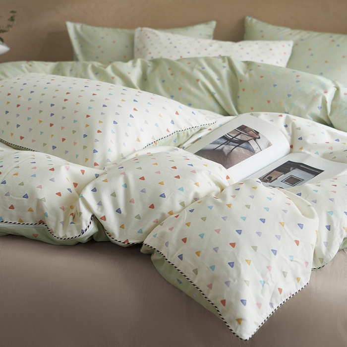 91家纺网 家纺一手货源 找家纺 橙艺家居 2025新款滚绳款全棉纯棉磨毛四件套 幸运日-绿白