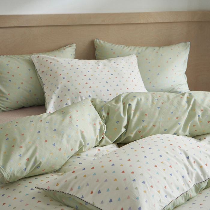 91家纺网 家纺一手货源 找家纺 橙艺家居 2025新款滚绳款全棉纯棉磨毛四件套 幸运日-绿白