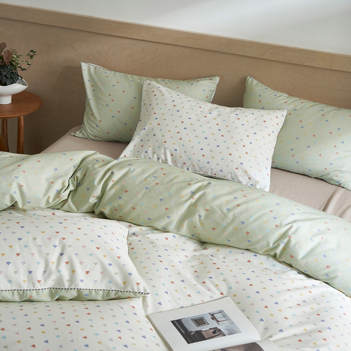 91家纺网 家纺一手货源 找家纺 橙艺家居 2025新款滚绳款全棉纯棉磨毛四件套 幸运日-绿白