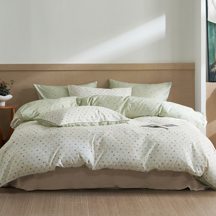 91家纺网 家纺一手货源 找家纺 橙艺家居 2025新款滚绳款全棉纯棉磨毛四件套 幸运日-绿白