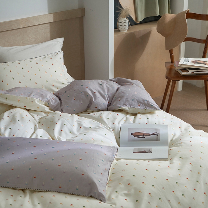 91家纺网 家纺一手货源 找家纺 橙艺家居 2025新款滚绳款全棉纯棉磨毛四件套 幸运兔-紫白