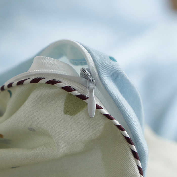 91家纺网 家纺一手货源 找家纺 橙艺家居 2025新款滚绳款全棉纯棉磨毛四件套 叶叶情深-蓝白