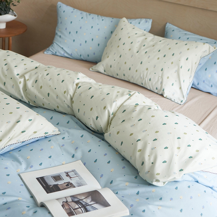 91家纺网 家纺一手货源 找家纺 橙艺家居 2025新款滚绳款全棉纯棉磨毛四件套 叶叶情深-蓝白