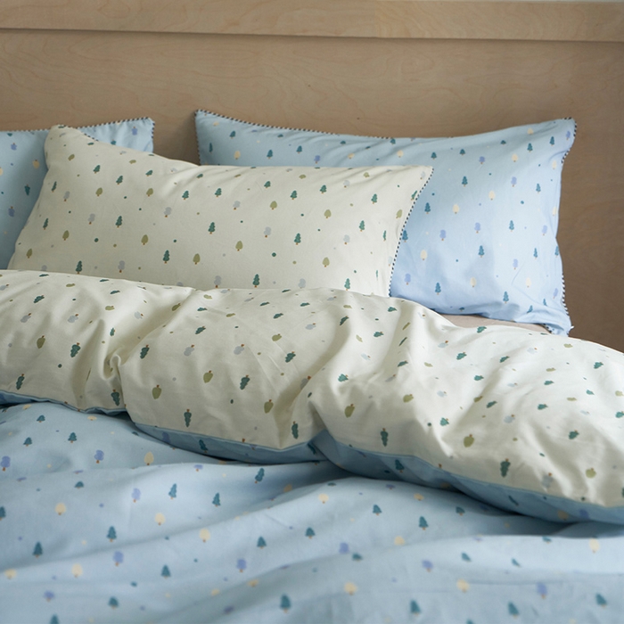 91家纺网 家纺一手货源 找家纺 橙艺家居 2025新款滚绳款全棉纯棉磨毛四件套 叶叶情深-蓝白