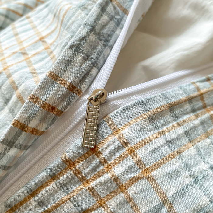 91家纺网 家纺一手货源 找家纺 木子家纺 2025新款简约日式40支全棉色织水洗棉四件套 多彩格-灰