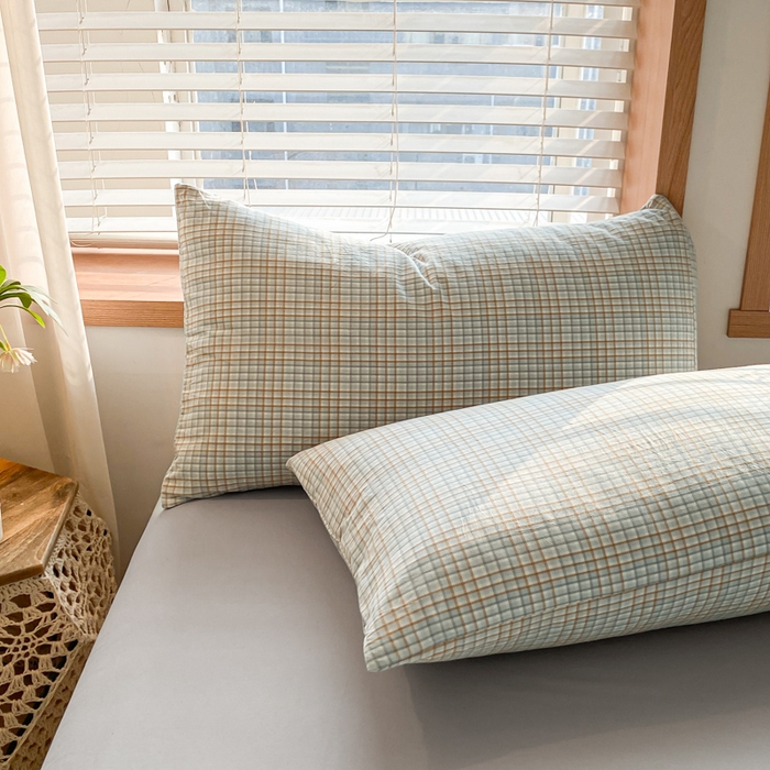 91家纺网 家纺一手货源 找家纺 木子家纺 2025新款简约日式40支全棉色织水洗棉四件套 多彩格-灰